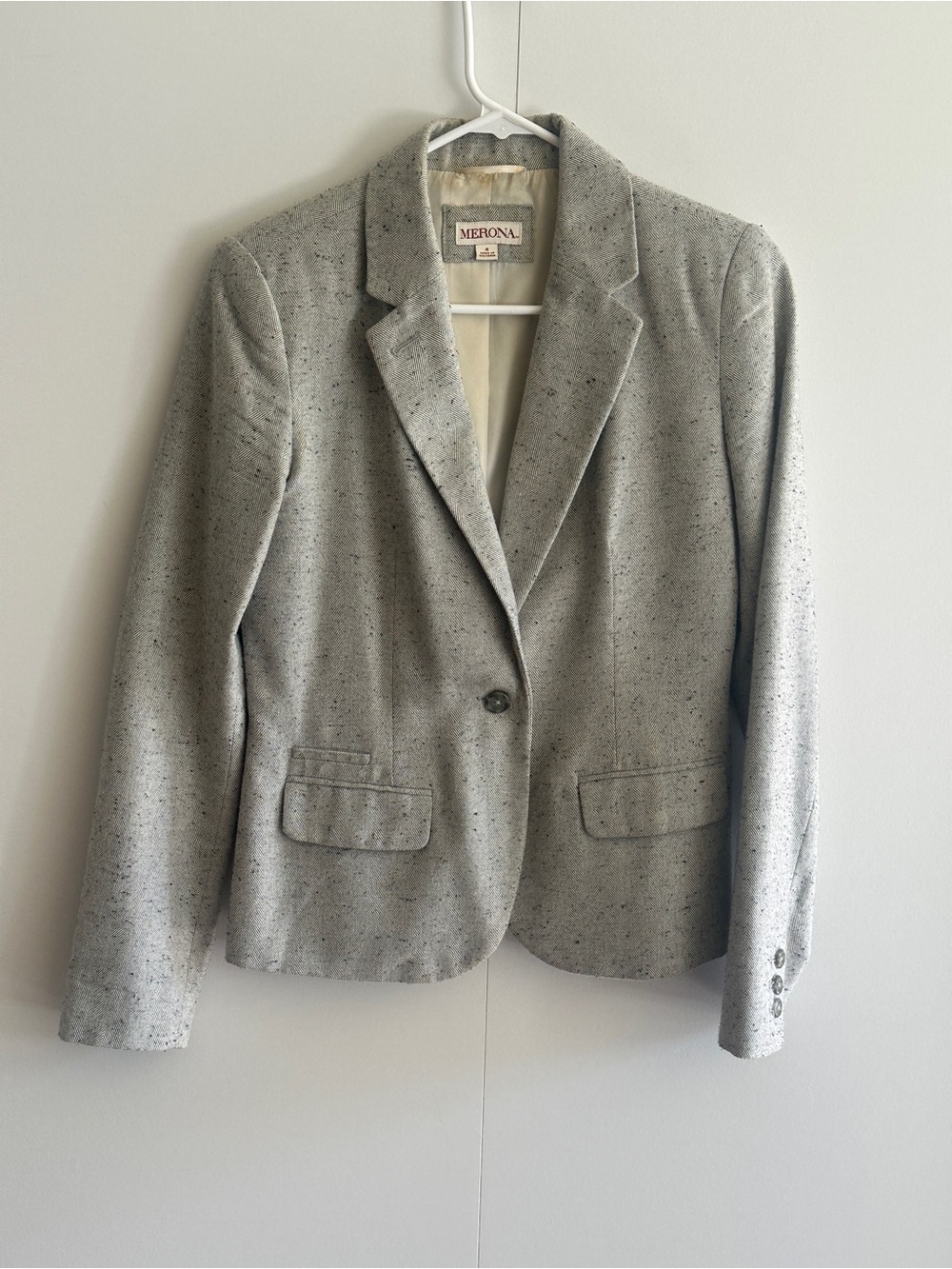 Merona Gray Speckled Tweed One-Button Blazer